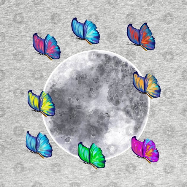 butterflies take the moon - blue Peruvian morpho butterflies With a dash of colour added by artistic license on the moon by Artonmytee